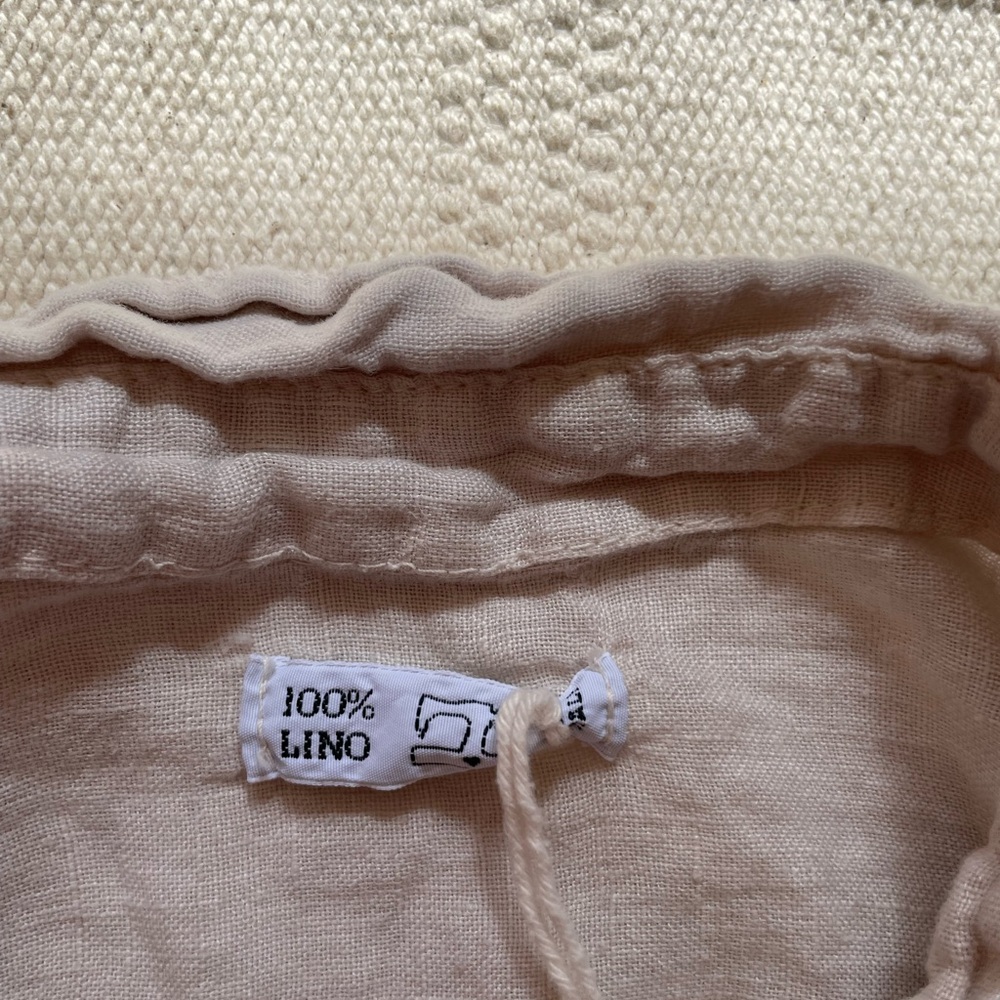 100% Lino Italy Cropped Tie Top Button Down Size S Boxy Fit Euro Summer Linen - Picture 3 of 6
